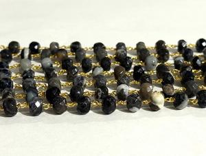 Cadena de cuentas de piedra natural dendrítica de 8 mm, cadena de rosario envuelta en alambre chapado en oro, suministros para hacer joyas DIY - Product Image 3