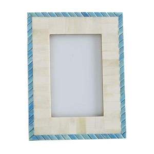 Cadre photo rectangulaire vertical en os incrusté fait main, pierre bleue et blanche, pour la décoration intérieure - Product Image 1