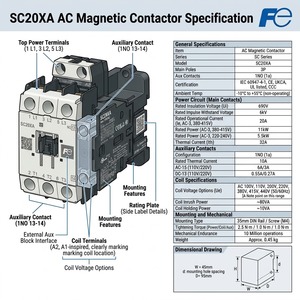 Contactor Magnético de CA Fuji Hecho en Japón, 3 Polos SC20XA 220V 20A - Product Image 2