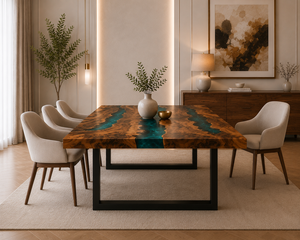 Luxury Walnut <b>Epoxy</b> River Dining <b>Table</b> Custom Handmade Live Edge <b>Resin</b> Office Furniture Modern Handmade Kitchen Slab - Product Image 2