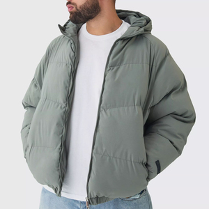 Men's Puffer Jacket Winter Casual Windproof Thick Polyester Filling Regular Fit Solid Color <b>Covered</b> <b>Button</b> Closure Patchwork - Product Image 1