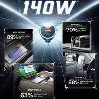 LISEN pengisi daya mobil 170W GaN, adaptor pengisian daya Super cepat 140W Port untuk Laptop MacBook Pro iPhone 16 S25 Drone