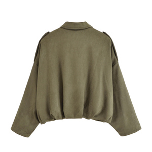 Veste Courte Minimaliste pour Femme, Couleur Unie, Col Rabattu, Manches Tombantes, en Polyester Tissé, Vêtement d'Extérieur Décontracté pour l'Automne - Product Image 2