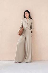 Women's Minimalist Wide Leg Trousers High Waist Loose Fit Full Length Anti Wrinkle Casual Office <b>Pants</b> - Product Image 1