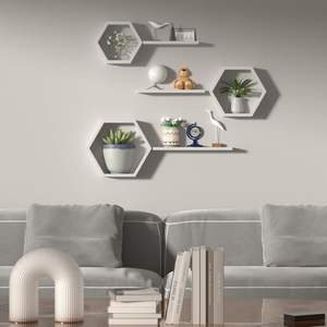 Étagères murales flottantes en bois pour salon, ensemble de 6 étagères hexagonales pour photos, plantes et décoration murale en nid d'abeille - Product Image 3