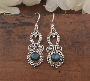 Pendientes de Plata de Ley 925 con Baño de Oro Rosa y Labradorita Natural, Diseño Único Hecho a Mano, Estilo Vintage para Bodas, Aniversarios y Fiestas - Product Image 3