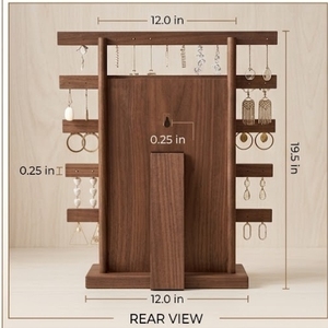 Support de rangement pour bijoux en bois, 6,5 pouces, rectangulaire, minimaliste, pour boucles d'oreilles et colliers, décoration de chambre à coucher - Product Image 3