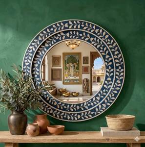 Miroir mural élégant et luxueux fait à la main avec cadre décoratif en os naturel pour la maison, pièce de décoration unique pour la maison - Product Image 1