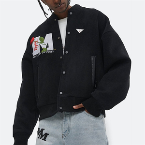 Men's for Varsity <b>Jacket</b> with Orange V Logo and Basketball Patch Front Embroidered Stand Collar High Street Winter Wear - Product Image 5