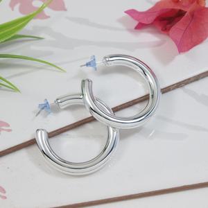 18K Gold Plated <b>Silver</b> <b>Stud</b> Earrings Classic Half Hoop Design (E3301S) - Product Image 5
