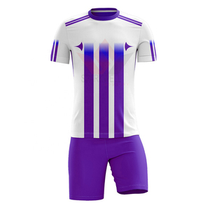 Conjunto de Camiseta de Fútbol para Hombre, Blanca con Rayas Azules, Manga Corta, Cuello Redondo, Absorbe la Humedad, para Todas las Temporadas, Impresión Sublimada, Corte Regular - Product Image 2