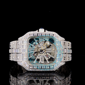 Montre-bracelet de luxe en alliage de quartz premium, cadran en verre serti de diamants Moissanite couleur D VVS1, acier inoxydable 20 mm, étanche - Product Image 1