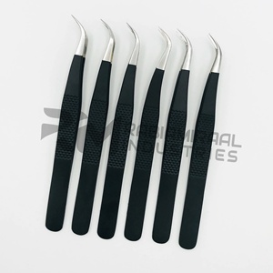 RMI Black Powder Coating Stainless Steel Eyelash Tweezers with Silver Tip Perfect Grip for Eyelash Extension and Tweezer <b>Box</b> - Product Image 1