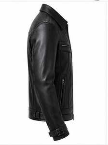 Blouson Moto en Cuir Original Homme Bleu et Marron Col Montant Fermeture Éclair Coupe Slim Manches Classiques Style Color Block Automne - Product Image 4