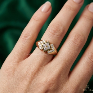 9K 10K 14K 18K Gold Round Diamond Cluster <b>Ring</b> for Women | Round Shape <b>CZ</b> Statement <b>Ring</b> | Luxury Fine Jewelry - Product Image 5