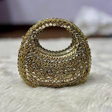 Ethnic <b>Mosaic</b> Kundan Handheld Clutch Purse for Women with Luxurious Designer Finish with Custom Design for Bridal Events - Product Image 6