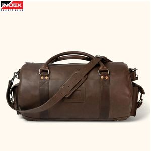 Bolsa de Viaje de Cuero Clásica Refinada, Bolsa de Lona Marrón Resistente para Hombre - Product Image 1