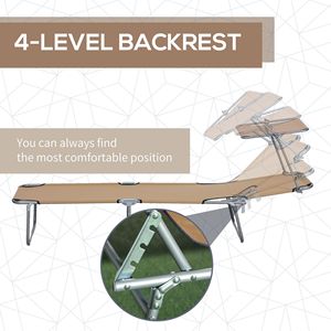 Outdoor Folding <b>Tanning</b> Chair with Sun Shade for Poolside Olefin Cushion on Aluminum Frame for Swimming <b>Pool</b> - Product Image 4