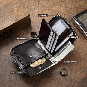 Cartera Corta con Cierre OEM de Alta Calidad, Cuero Genuino Marrón Encerado, Logotipo Personalizado, MOQ Bajo, Carteras Modernas con Múltiples Ranuras para Tarjetas - Product Image 2
