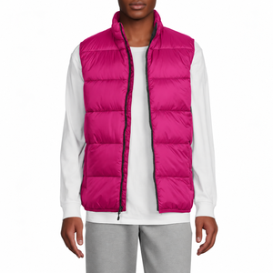 Gilet matelassé rose pour homme, col montant, fermeture éclair, sans manches, rembourré de duvet, vêtement d'extérieur pour l'hiver - Product Image 1
