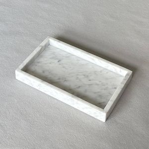 Bandeja de mármol natural de lujo para servir comida, café, té, con superficie pulida, decorativa, organizador para mesa de comedor, cocina y hogar. - Product Image 4