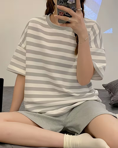 Women Solid Knitted T-Shirt Shorts Set Crew Neck Regular Fit Casual Summer Outfit Breathable Polyester/Cotton Quick Dry - Product Image 5