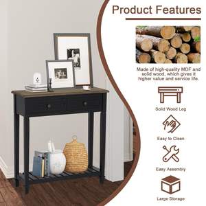 Mesa Consola para Entrada de 30 Pulgadas de Largo con 2 Cajones y Estantes Abiertos, Asa Metálica Hecha a Mano, Marca PPL - Product Image 4