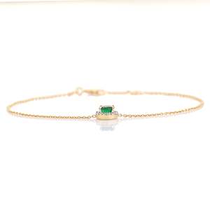 14K <b>Solid</b> <b>Gold</b> Vintage Round Emerald Bracelet with IGI Certified Halo Diamonds - Product Image 6