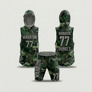 ชุดเสื้อกั๊กมีฮู้ดลายพรางป่าแบบไม่มีแขน Custom Warrior 77 พิมพ์ลายแบบ Sublimated แห้งเร็ว สำหรับผู้ใหญ่ทุกเพศทุกวัย เหมาะสำหรับเล่นกีฬาทุกฤดู - Product Image 1