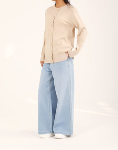 Cárdigan Casual Otoñal para Mujer, Ecológico, con Logotipo Personalizado, al por Mayor, Cárdigan Beige Acogedor con Botones, Cárdigan 100% Algodón - Product Image 5