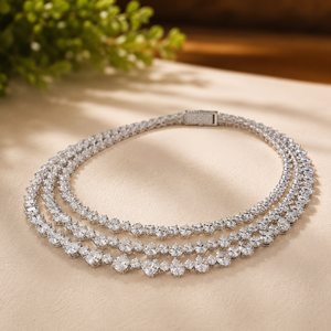 Collier de luxe multi-brins en argent sterling 925 avec moissanite taille poire et diamants pour femme, idéal pour les mariages - Product Image 4