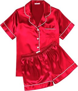 Ensemble de pyjama en satin de soie pour femmes, haut et short à manches courtes boutonnés, vêtements de nuit doux, ensemble de 2 pièces pour se détendre - Product Image 4