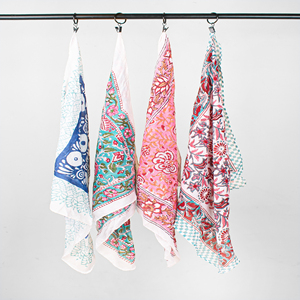 <b>Square</b> Cotton Floral Bandana Handmade Block Printed Vintage Style Luxury Handmade 21x21" <b>Square</b> <b>Scarf</b> Neckwear - Product Image 6
