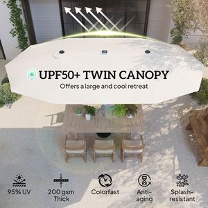 15ft Crème Witte Dubbelzijdige Buitenterras Paraplu Zonne-Verlichting Upf50 + Extra Grote Aluminium Crank Upf50 + Extra Groot Aluminium - Product Image 4