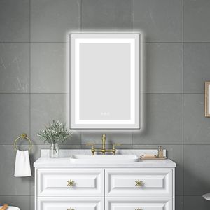 Specchio da Bagno a LED da Parete 24 x 32 Pollici con Cornice in Alluminio, Retroilluminazione e Illuminazione Frontale, Anti-Appannamento, Memoria 3, Specchio per Vanità - Product Image 1