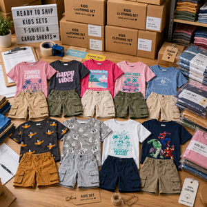 Livraison Rapide – Nouveauté Été : Shorts Cargo pour Enfants en Coton Sergé – Vente en Gros – Stock Direct Usine Bangladesh – T-shirts - Product Image 1