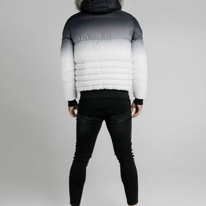 Men's Gradient Color <b>Hooded</b> Puffer <b>Jacket</b> With <b>Fur</b> Lining Zipper Closure Windproof Thick Polyester Winter Coat Casual Style - Product Image 6