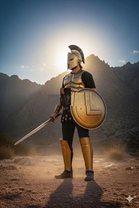 Conjunto de armadura espartana griega hecha a mano — Casco, coraza muscular (delantera y trasera), escudos redondos, brazaletes y soporte de cuero - Product Image 5