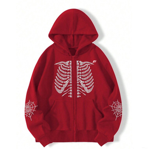 Cotton Fleece <b>Men's</b> Hoodies Red Full-Zip Front Logo Oversized Streetwear Hoodies <b>for</b> <b>Men</b> Custom Heavyweight Knitted Fabric - Product Image 1