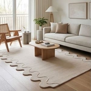 Tapis rectangulaire uni tendance moderne en coton biologique tissé plat antidérapant pour salon - Product Image 5