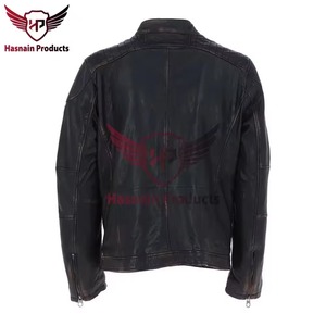 Chaqueta de Cuero Genuino Negra para Hombre, Ajustada, Estilo Motero, Cafe Racer, de Piel de Vacuno, con Hombros Acolchados, Clásica, Personalizada, Cálida para Invierno - Product Image 4
