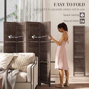 Paravent de séparation d'espace en bois de 67 po de hauteur, 4 panneaux, traditionnel, avec 3 étagères de rangement pliantes pour chambre à coucher, en noyer, structure métallique durable - Product Image 5