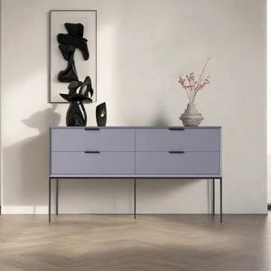 Mesa Consola Convertible Moderna y Minimalista con Diseño Espejado, Acabado Gris, 4 Cajones, Patas Delgadas de Hierro Negro para Entrada/Hotel - Product Image 1