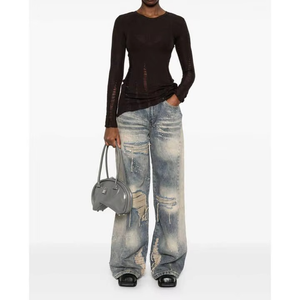 Pantalones Vaqueros de Mezclilla Estilo Vintage con Efecto Desgastado y Lavado a la Piedra, Jeans Rectos con Acabado Ácido, Personalizables con Marca Privada - Product Image 2