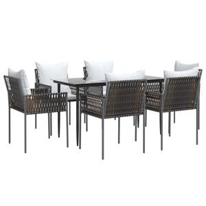 Set da pranzo da 7 pezzi in Poly Rattan e acciaio con cuscini per mobili da esterno - Product Image 3