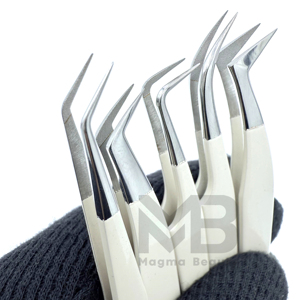 Pince à épiler de précision en acier inoxydable personnalisée, pointe lisse en forme de L, 10 mm, anti-magnétique, prise en main parfaite pour les extensions de cils - Product Image 1