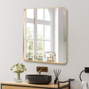 Specchio Rettangolare Moderno 76x91 cm con Cornice Dorata Profonda, Decorazione da Parete in Metallo per Camera da Letto, Soggiorno, Ingresso - Specchio da Comodino - Product Image 3