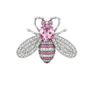 Luxury <b>Bee</b> Pink Gemstone Silver Brooch Premium 925 Sterling Silver White Stone Oval Cut Dress Blazer Suit Lapel Pin Statement - Product Image 1