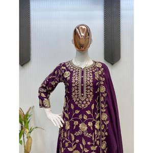 Designer <b>Silk</b> Salwar Kameez for Parties Beautiful Dupatta Included-Elegant Top and Bottom Set - Product Image 3