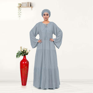 Kaftan en rayonne de qualité supérieure, coupe modeste, avec silhouette évasée superposée, encolure ornée de dentelle, tissu respirant, coupe décontractée, tenue décontractée - Product Image 1